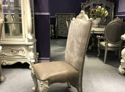 Stuhl Thron Sessel Esszimmer Neu Holz Antik Stil Barock Rokoko Leder